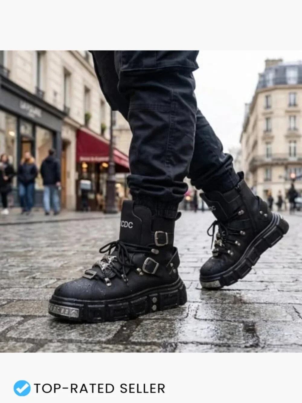 Men's Goth Combat Punk Ankle Boots Platform Lace-Up Side Zipper Chunky Sole